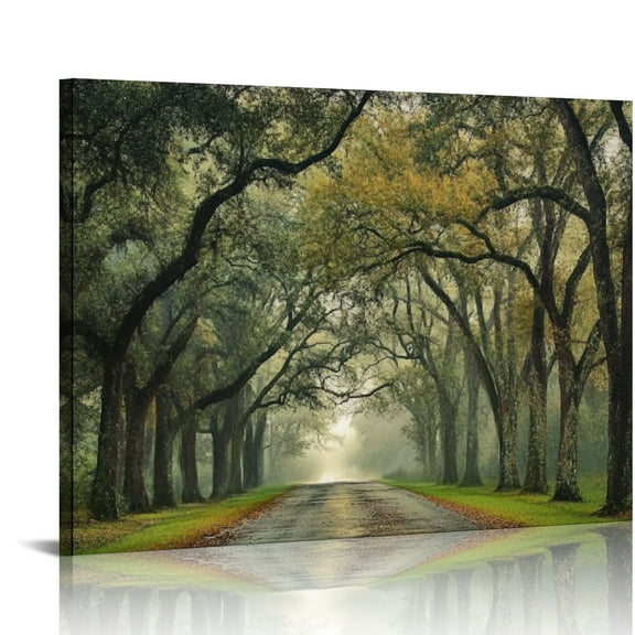 Oak Tree Canvas Wall Art: Green Landscape Artwork Forest Picture Painting Small Size for Bathroom