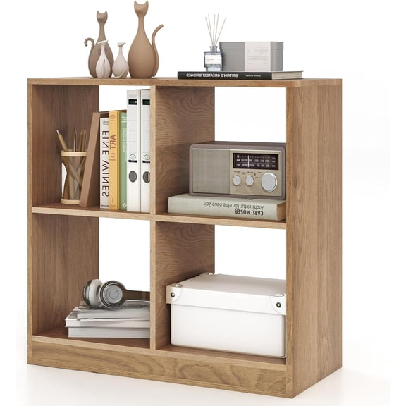 MAT EXPERT 4 Cube Bookcase, Modern 2 Tiers Cube Storage Organizer with Wooden Frame & 2 Anti-Tipping Kits for Decoration, Small Cubical Storage Shelves for Home Office, Kids Room (Natural)