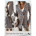 thumbnail image 7 of HUBERY Women Houndstooth Plaid Lapel Collar Button Solid Color Blazer Jacket, 7 of 7