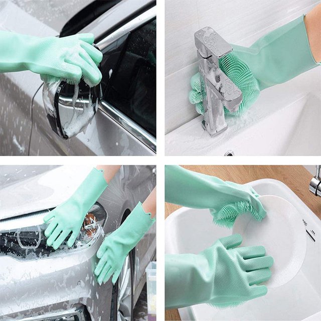 Guantes de silicona para lavar platos, guantes de goma para fregar, cepillo de limpieza de esponja para platos, tareas domésticas, cocina, coches