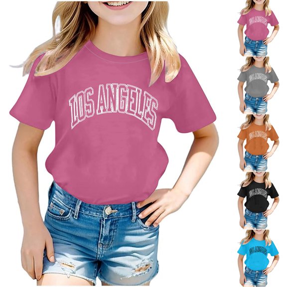 Zwiiyzr Summer Shirt Kids Unisex Crew Neck Short Sleeve Letter T Shirts Kids Shirt for Boys and Girls 3-14 Years Black