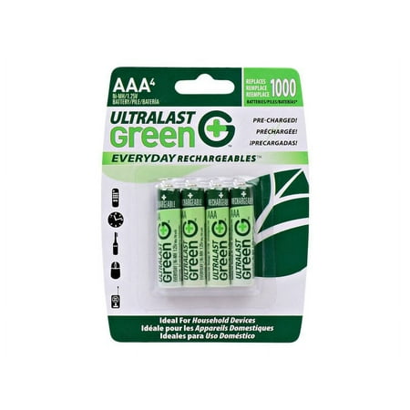 Ultralast ULGED4AAA Green Everyday Rechargeables AAA NiMH Batteries, 4 pk