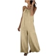thumbnail image 5 of PWPSG Womens Summer Denim Jumpsuits Sleeveless V Neck Casual Playsuits with Drawstring Waist and Wide Leg Beige S, 5 of 8