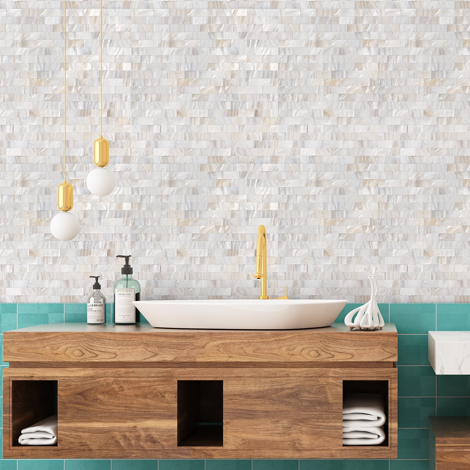 Art3d 6-Pack Peel and Stick Mother of Pearl Shell Tile for Kitchen Backsplashes (12" x 12")