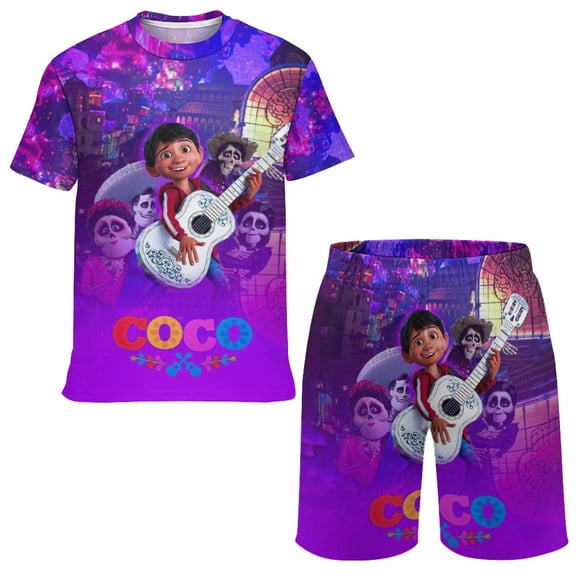 Kids Coco Movie T Shirt Shorts Set 2 Piece Graphic Short Sleeve Outfit Set for Boys Girls