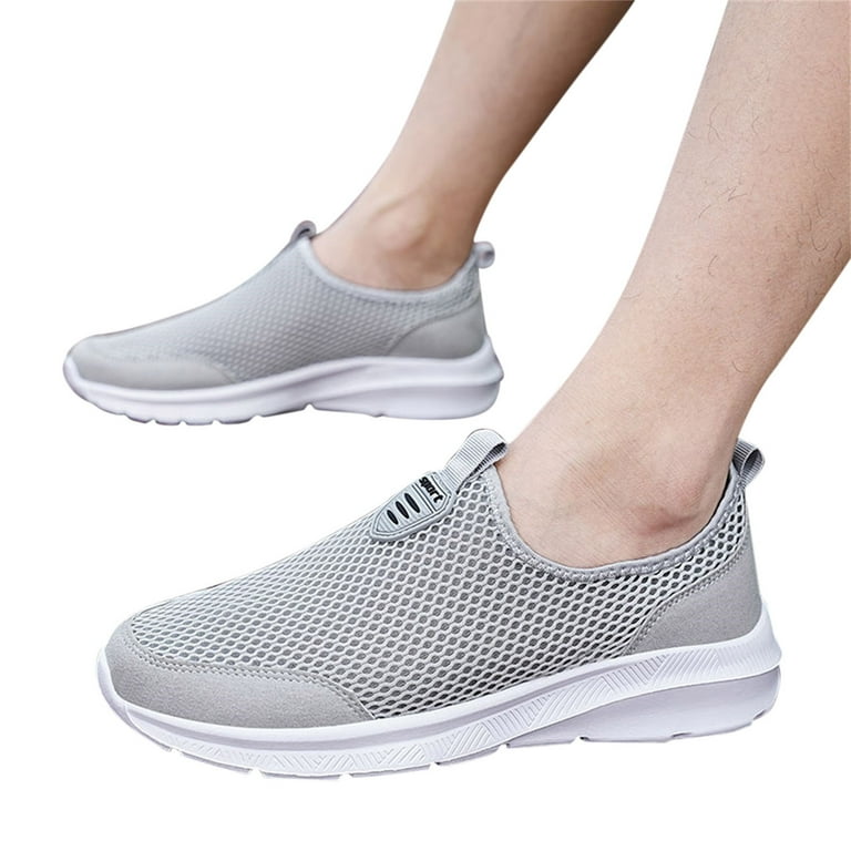 PEASKJP Flats Shoes Men Summer Men Flat Soft Bottom Non Slip Breathable  Sneaker Men Fashion Sneakers Grey 8