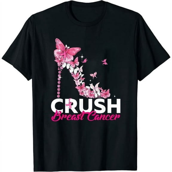 Womens T Shirt Crush Breast Cancer Awareness Pink Ribbon Butterflies Shirts Black