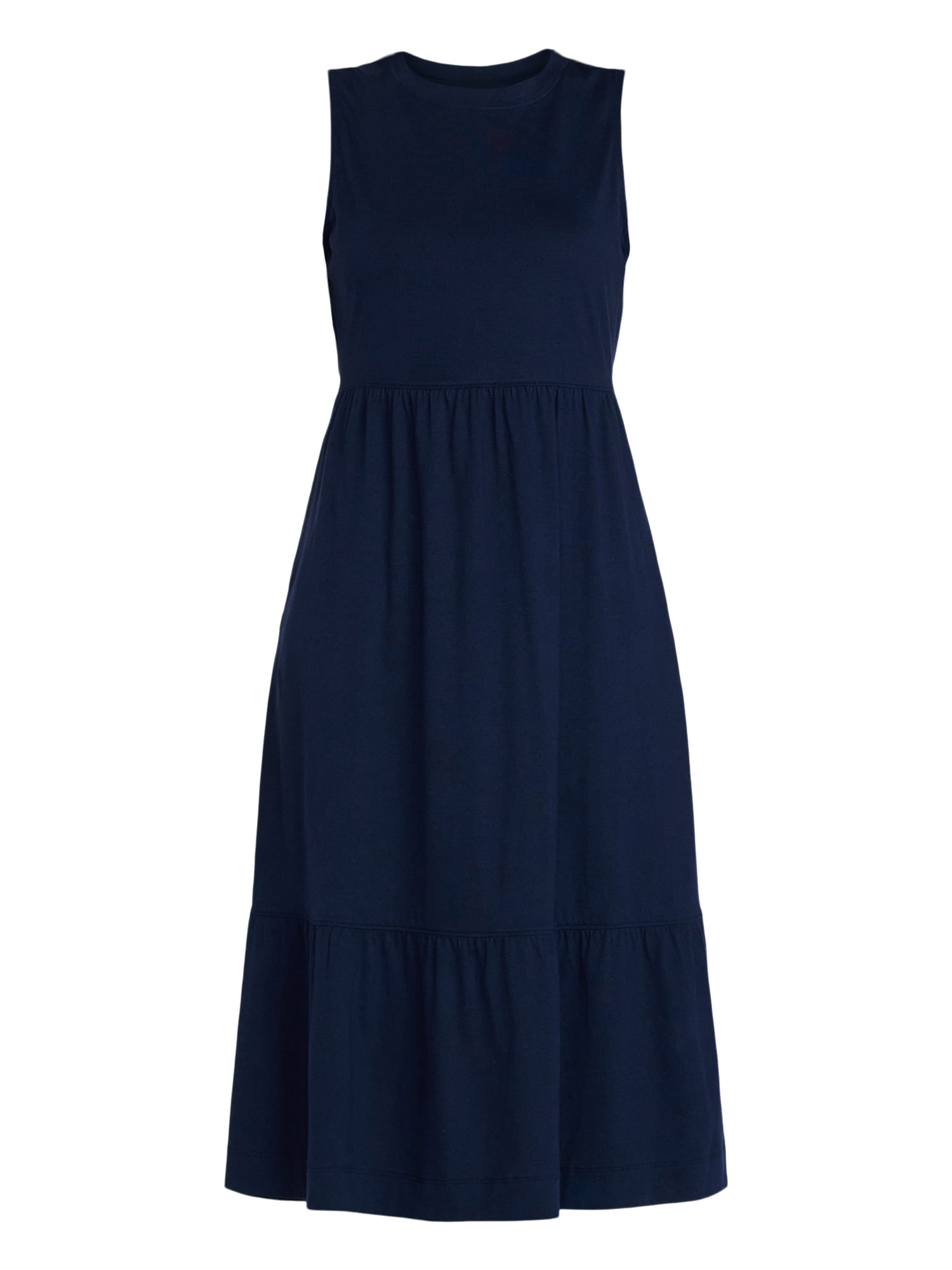 Time and Tru Women's Sleeveless Cotton Knit Tiered Midi Dress, Sizes XS-XXXL