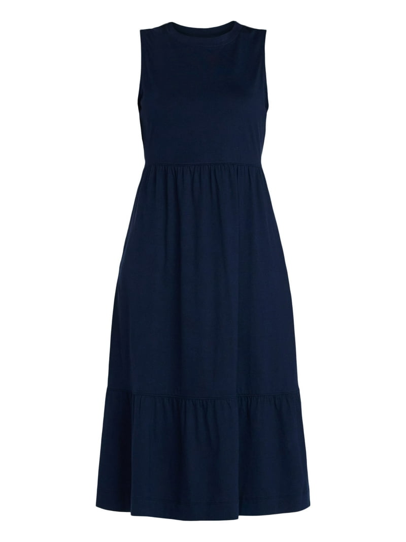 Time and Tru Women's Sleeveless Cotton Knit Tiered Midi Dress, Sizes XS-XXXL