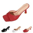 thumbnail image 7 of Xfvqtps Heeled Mules for Womens Backless Open Square Toe Stiletto Heeled Slides Stone Embossing Mule Sandals Dress Shoes Red, 7 of 7