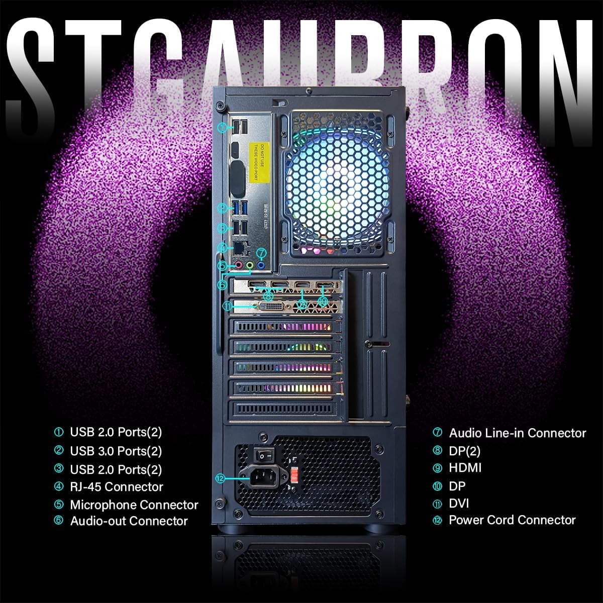 STGAubron Gaming Tower PC, Intel Core I7 up to 3.9 Ghz, Radeon RX 580 8G Graphics, 16G Ram, 512G Ssd, Wifi, Bt 5.0, RGB Fan x6, W11H64