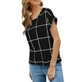 thumbnail image 3 of Uhndy Women's Check Print Casual Blouse Short Sleeve Round Neck Top Black 2XL, 3 of 3
