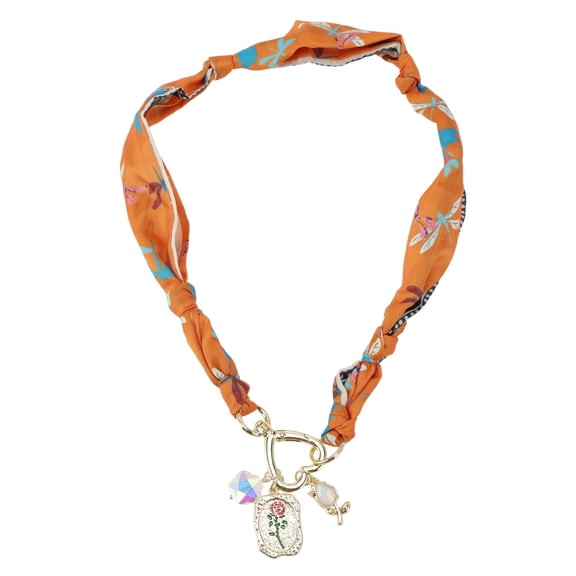 Unique Bargains 1 Pc Flower Scarf Necklace with Charm Adjustable Tie Statement Choker for Women Orange Blue White
