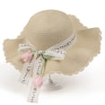 thumbnail image 4 of UTSJKR Womens Wavy Oversized Brim Straw Hat with Floral Tulip Lace Ribbon for Summer Seaside Vacation Outdoor Shoot Neighborhood Potluck Soft Elegant Accessory Beige, 4 of 8