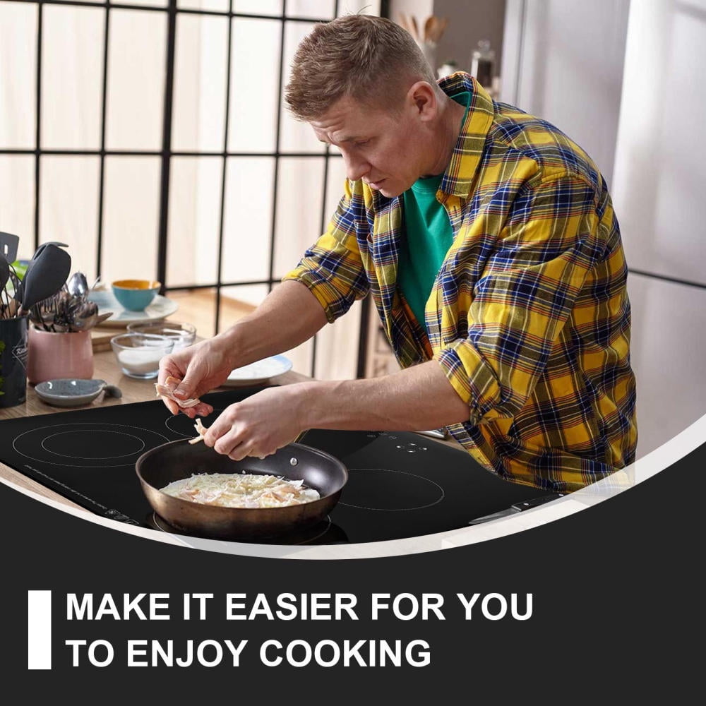 Flylapdo 4-Burner Ceramic Cooktop with Pause Function, 110V 2000W+1400W Electric Stove for Home & Commercial Kitchen