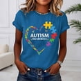 thumbnail image 2 of Active Tops Women Fashion Print Short Sleeve Crew Neck Tee for Daily Casual Wear Womens T-Shirts Women's Apparel Blue S, 2 of 4