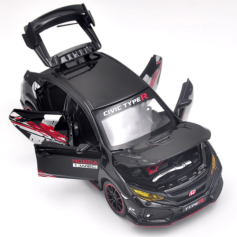 The 1:32 scale is suitable for Honda Civic alloy die-cast car models, equipped with openable doors, lights, sound and spring-back function. Boys' toy cars, children's birthday gift toy cars.