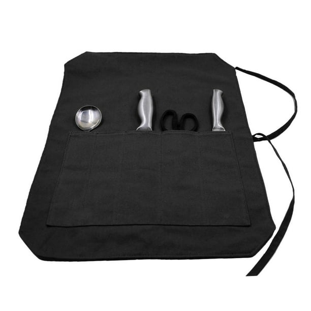 Profesional Vintage Chef Canvas Wallet Carry Case Case 5 Compartimentos Negro Hugo Estuche para cuchillos