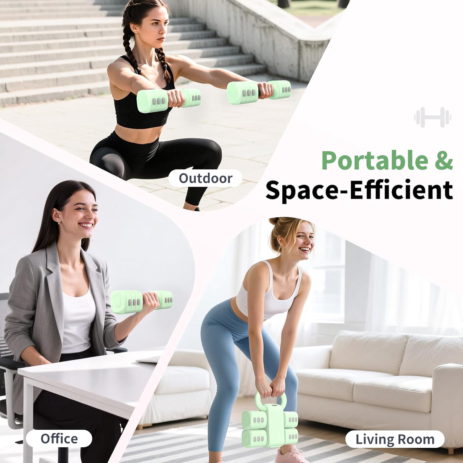 2-in-1 Adjustable Dumbbell Set, 4-Level Weight Dumbbell Set for Women and Men, Each piece weighs 2.2/3.3/4.4/5.5lb and comes in a kettlebell form, ideal for home gym workouts and training