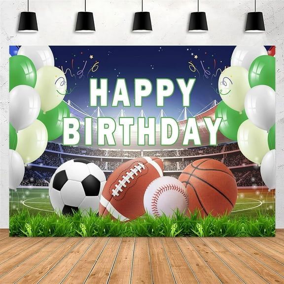 Sports Photo Backdrop Soccer Theme Happy Birthday Wall  Photography Background Baseball Soccer Themed Birthday Party Decorations Banner for Teen Boys