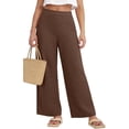 thumbnail image 2 of Women's Soft Fabric Mid Waist Wide Leg Trousers with Pockets, Lightweight Straight Leg Pants for Work Casual Travel, Comfy Flowy Summer Pants, Pull | TruBelle,Brown XL, 2 of 9