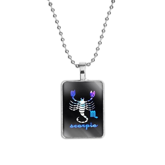 PAURO Zodiac Sign Necklace for Men Women Couples Square Astrology Celestial Constellation Horoscope Spirit Pendant Bead Chain Black Stainless Steel Simple Jewelry Scorpio