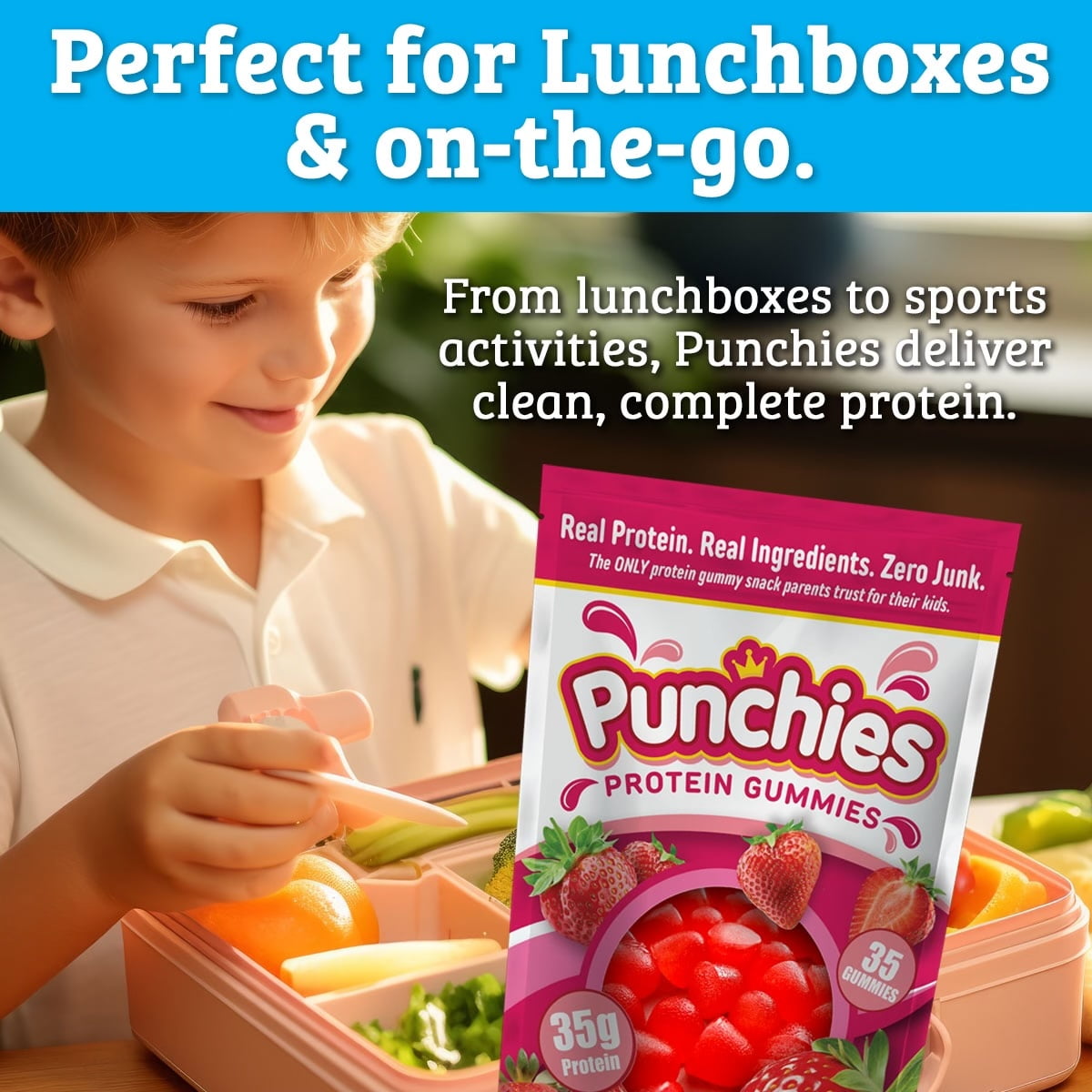 Punchies Protein Fruit Snacks for Kids – Green Apple – 5g Protein, 100% Vitamin-C, No Junk – 2-Pack