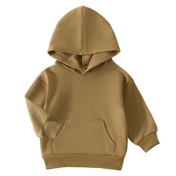 Gibobby Sudadera con capucha Otoño Invierno niños pequeños niñas manga larga Color sólido Tops pulóver Casual deportes prendas de vestir para niños ropa(Caqui, 2-3 Años)