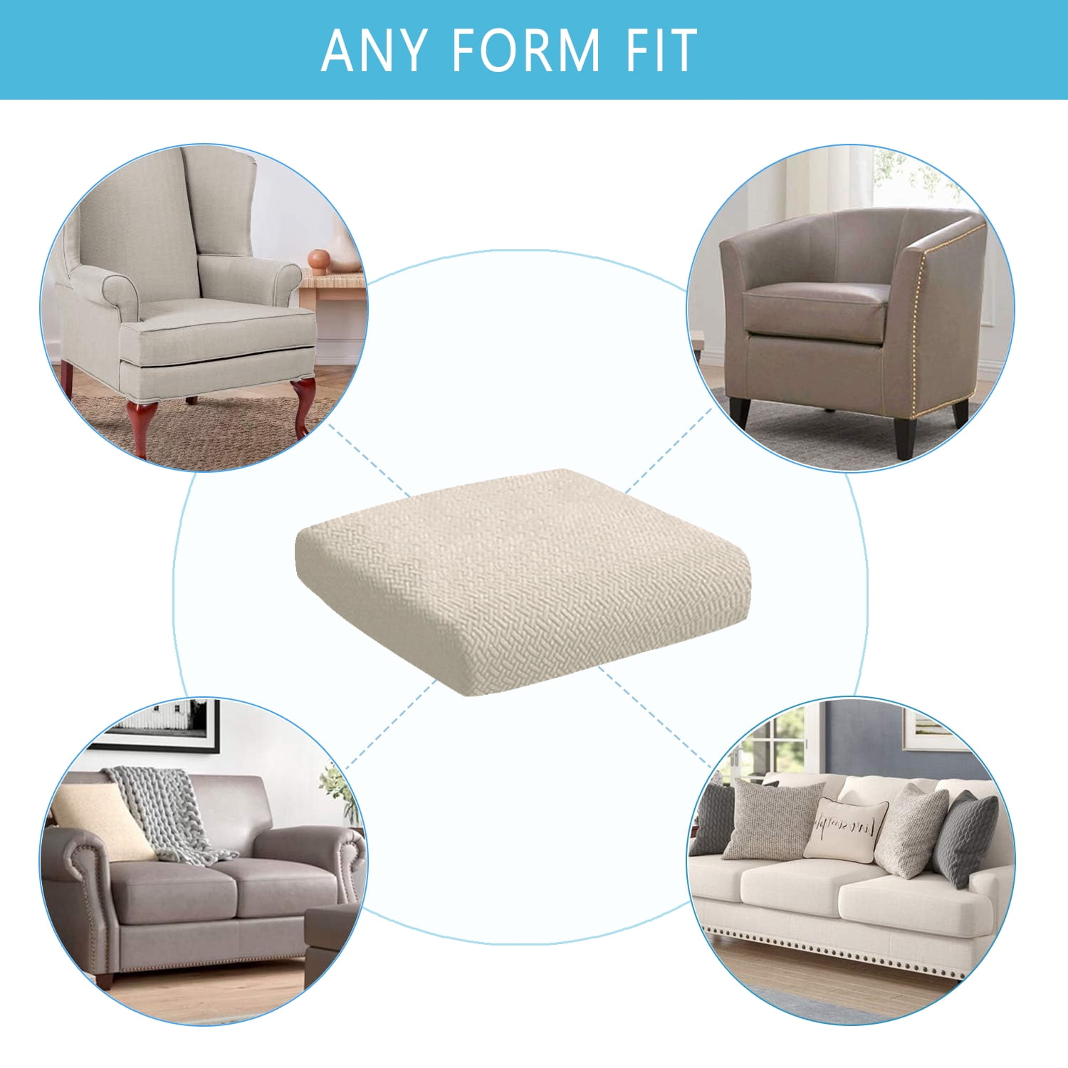Eurhowing Outdoor Chair Cushion Covers 6Pcs, Waterproof Stretch Seat Cushions Slipcovers, Chair Seat Furniture Protector for Patio, Beige
