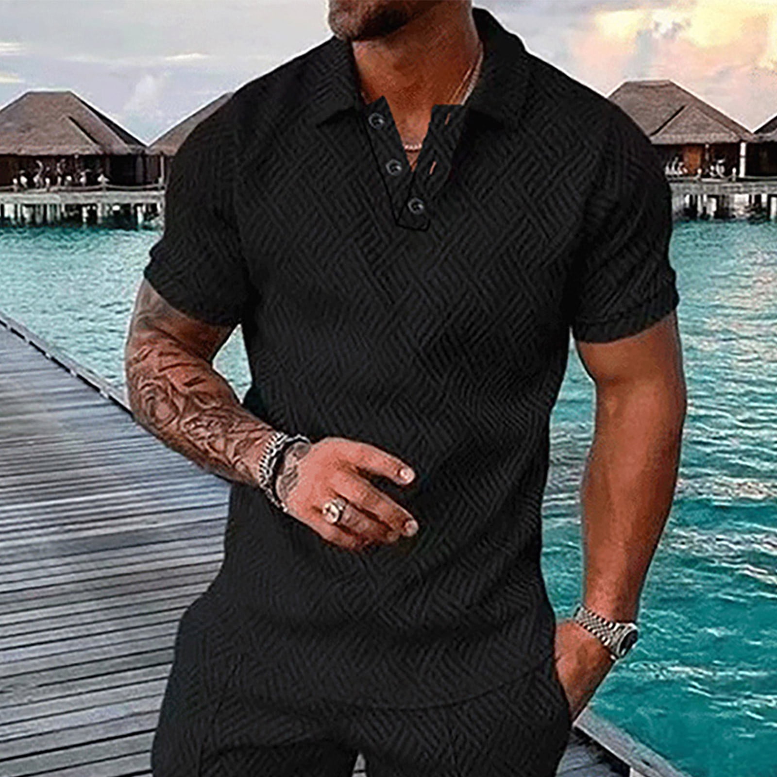 Black polo shirt mens outfit clearance