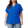 thumbnail image 3 of Cueply Plus Size Summer Tops for Women Short Sleeve v Neck Shirt Womens Casual Loose Fit Tunic Blouses, 3 of 7