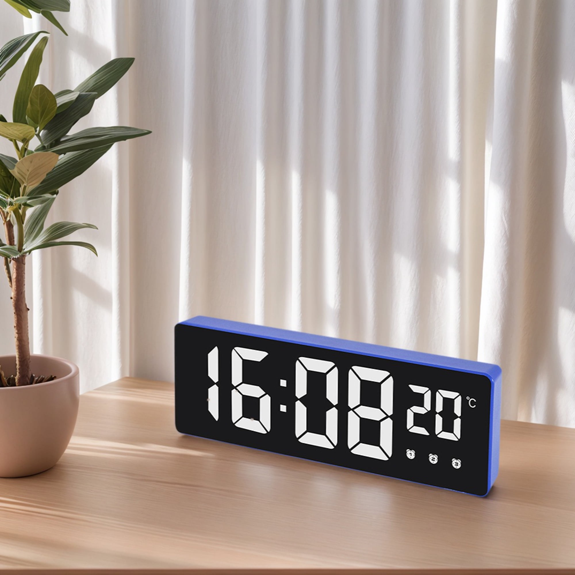 Unique Bargains 2 Pcs Triple Alarm Clock for Bedroom for Deep Sleepers Blue