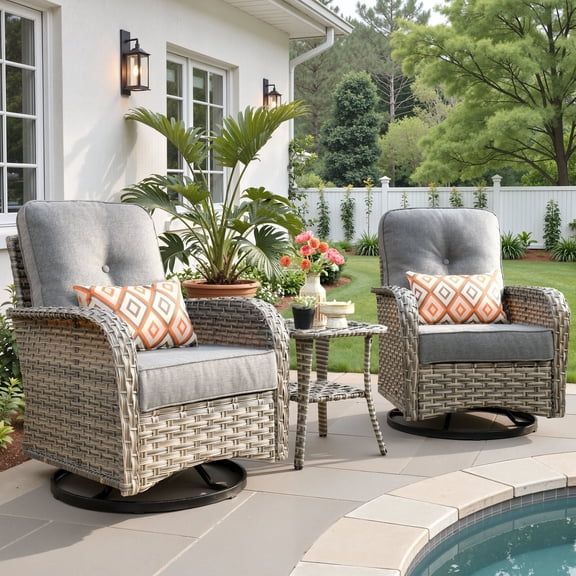 Ovios 3 Pieces Patio Furniture Set 2 Swivel Rocking Chairs Wicker Glider Chairs with Side Table for Backyard or Balcony