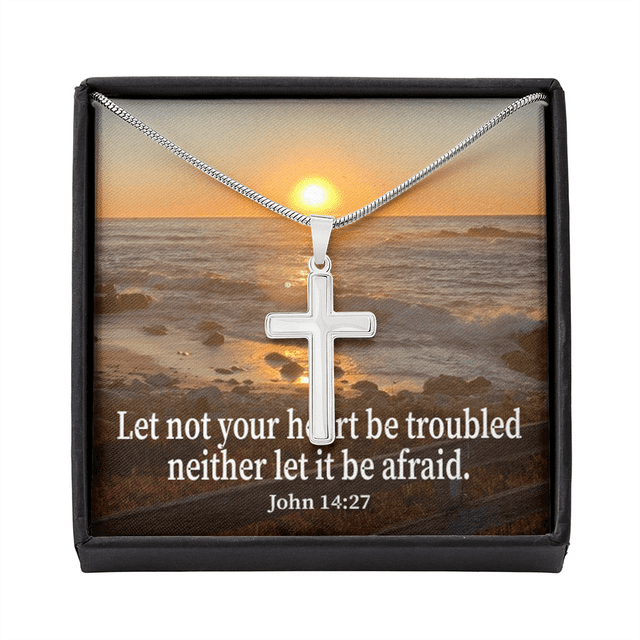 Collier Croix Jean 14:27 avec Pendentif en Acier Inoxydable Religieux