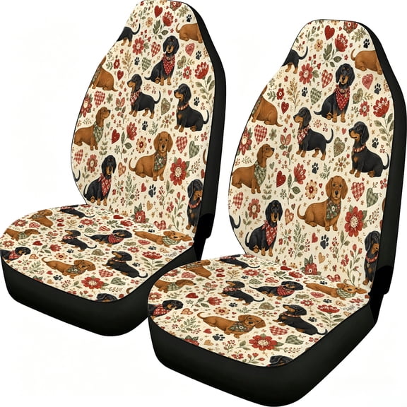 Odenmar Cute Dachshund Floral Car Seat Covers, 2‑Piece Front Protectors, Made from Lightweight Mesh Fabric, Universal Fit for Cars Trucks Vans Suvs