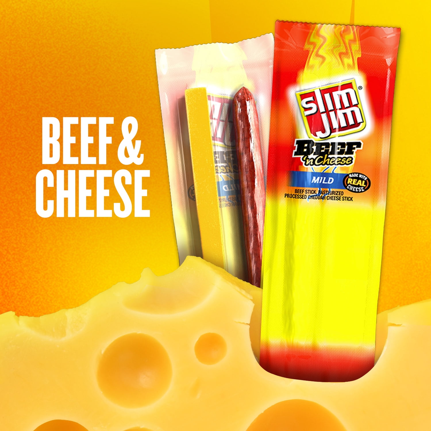 Slim Jim Beef Cheese Twin Pack Mild 15 Oz (144 Pack) - Walmart.com