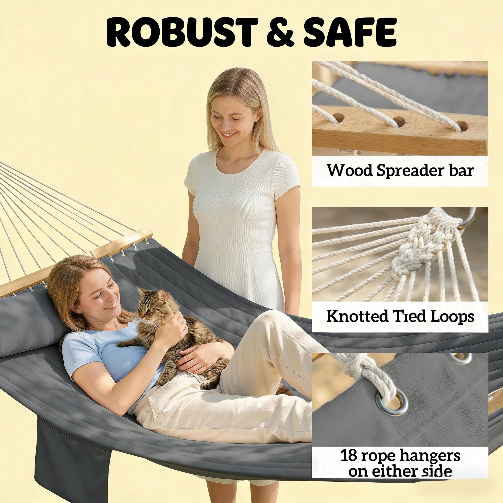 Jopath Double-Person Portable Hammock for Garden,Hammocks Portable Camping 440lb for Porch,Patio,Yard,Bedroom,Outdoor,Beach,Gray