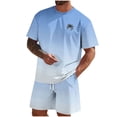 thumbnail image 2 of Zylanna Men's 2 Piece Outfit Sets, Gradient Color Casual Short Sleeve T-Shirt and Shorts Set Elastic Waist Crew Neck Loungewear for Vacation Daily Wear Blue, 2 of 7