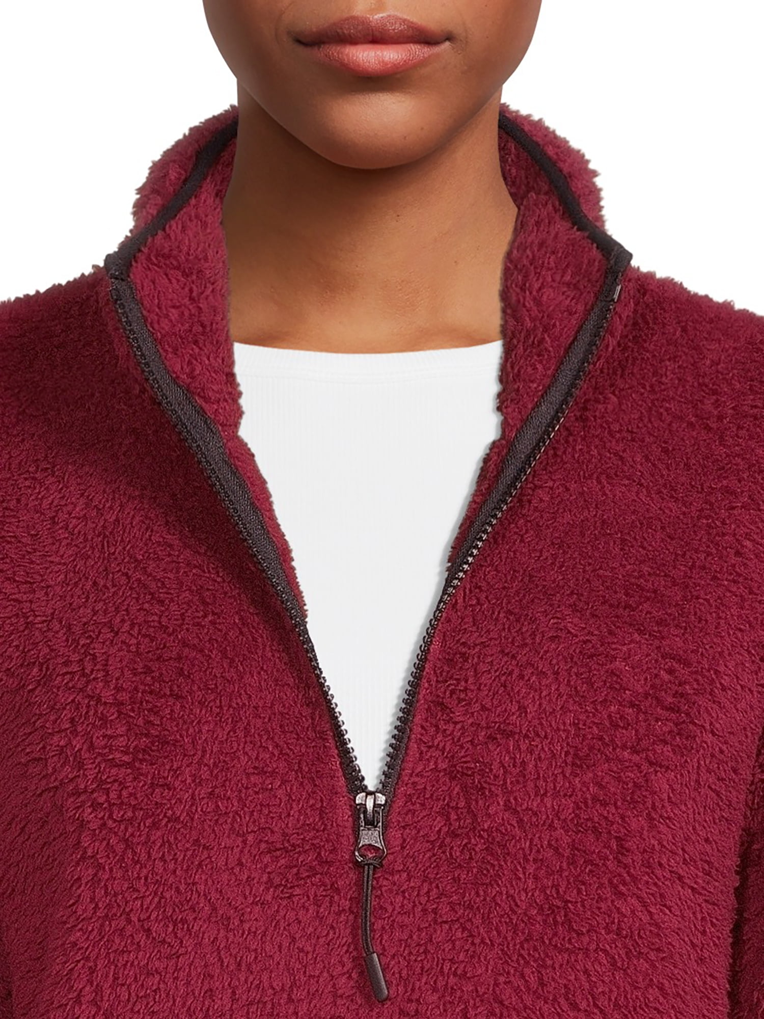 No Boundaries Juniors’ Sherpa Mock Neck Half Zip Pullover