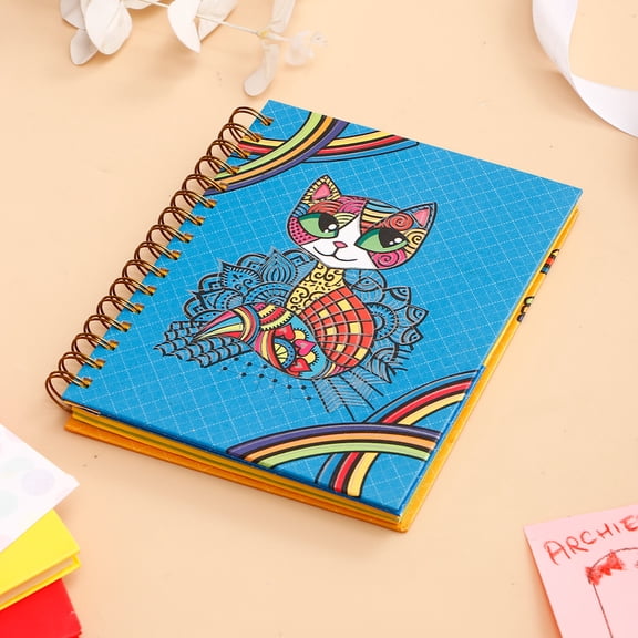 Archies Blue and Multicolored Cat Hardcover Spiral Notebook 8.5 x 7 Inches 240 Colored Unruled Blank Pages