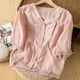 thumbnail image 5 of ICHUANYI Clearance Ladies Fashion Color Crochet Flower Half Sleeve Cotton Linen Casual Loose Shirt(Pink, XXL) ICHUANYI WER2023081405820, 5 of 6