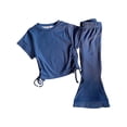 thumbnail image 4 of JUMEYU Tween Girl Outfits Cute Girls Set Short Sleeve Shirt and Casual Flared Pants Suit Beautiful Graphic Shirts Set Size 9-10 (Blue,9-10 Years), 4 of 7