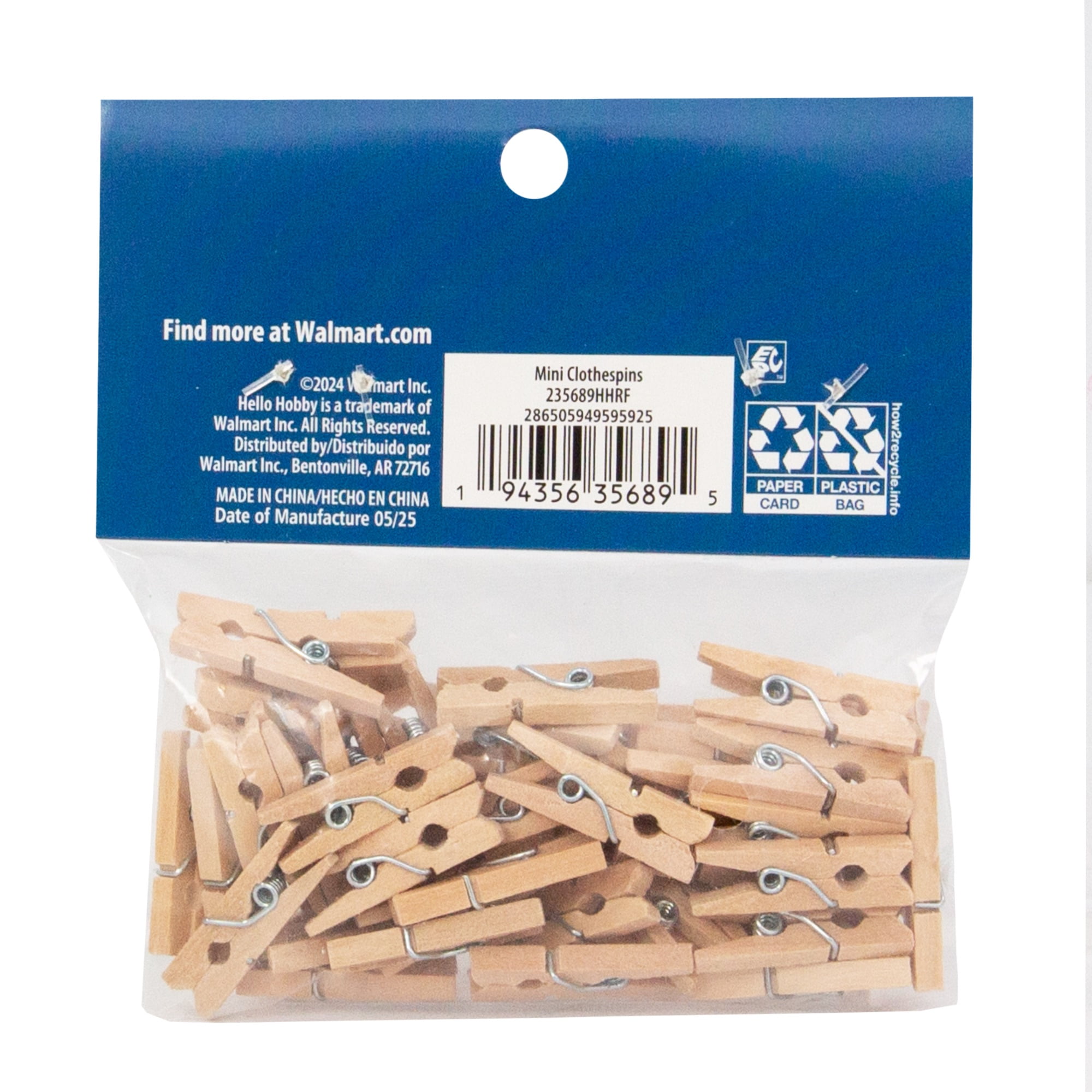 Hello Hobby Mini Wooden Clothespins 50-Pack for Crafts and Display