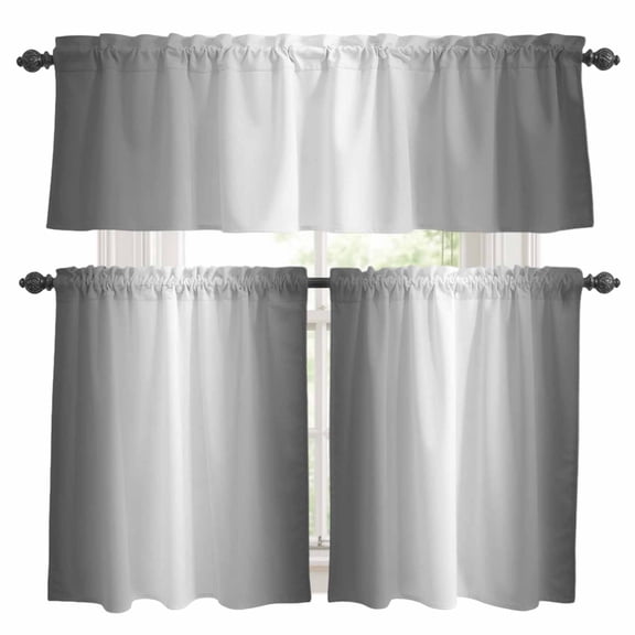 Grey Ombre Kitchen Curtains Sets for Windows 36 Inch Length, Gray White Gradient Modern Abstract Art Rod Pocket Window Treatments Tier Curtains and Valances Set for Bedroom/Bathroom