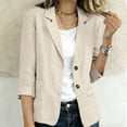 thumbnail image 2 of Brnmxoke Cotton Blazers for Women Summer Dressy Casual Long Sleeve Loose Lapel Collar Button Front Business Workout Blazer Jackets with Pockets Beige,M, 2 of 9