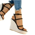 thumbnail image 4 of jjayotai Sandels for Women Clearance Summer Women Sandals Wedges Lady Casual Slip On Strap Cross Rope Weaving Shoes Flash Picks Black, 4 of 4