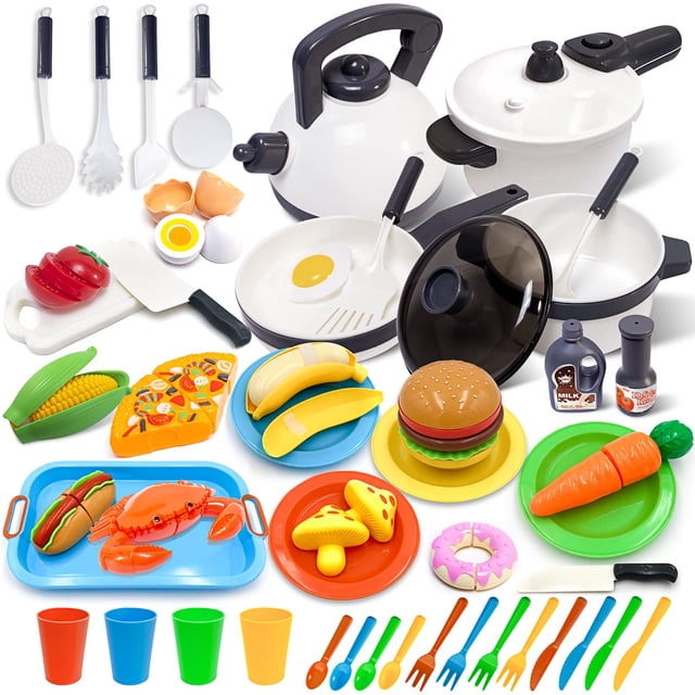 Juego de utensilios de cocina GJOF2YK Kids con Play Food, 72 piezas