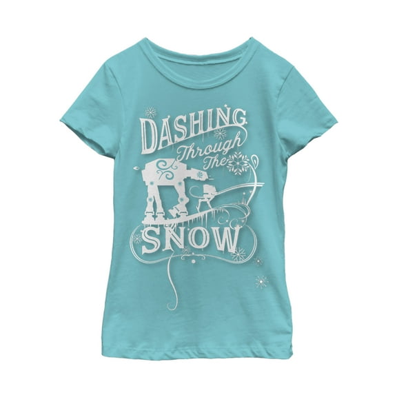 Girl's Star Wars Christmas AT-AT Dashing Snow Graphic Tee Tahiti Blue X Large