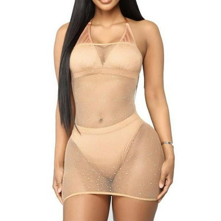 

Tangnade Lingerie Seduction For Women Net Dress Drilling Skirt Fashion Underwear Bra Black XXXXL