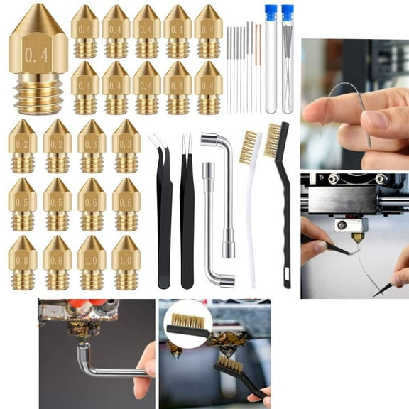 50PCS 3D Printer Nozzles MK8 7 Sizes Brass Nozzle M6 Hotend Extruder Nozzle Kit 1.75mm Filament Replacement 3D Print Head 0.2mm 0.3mm 0.4mm 0.5mm 0.6mm 0.8mm 1.0mm with Storage Box